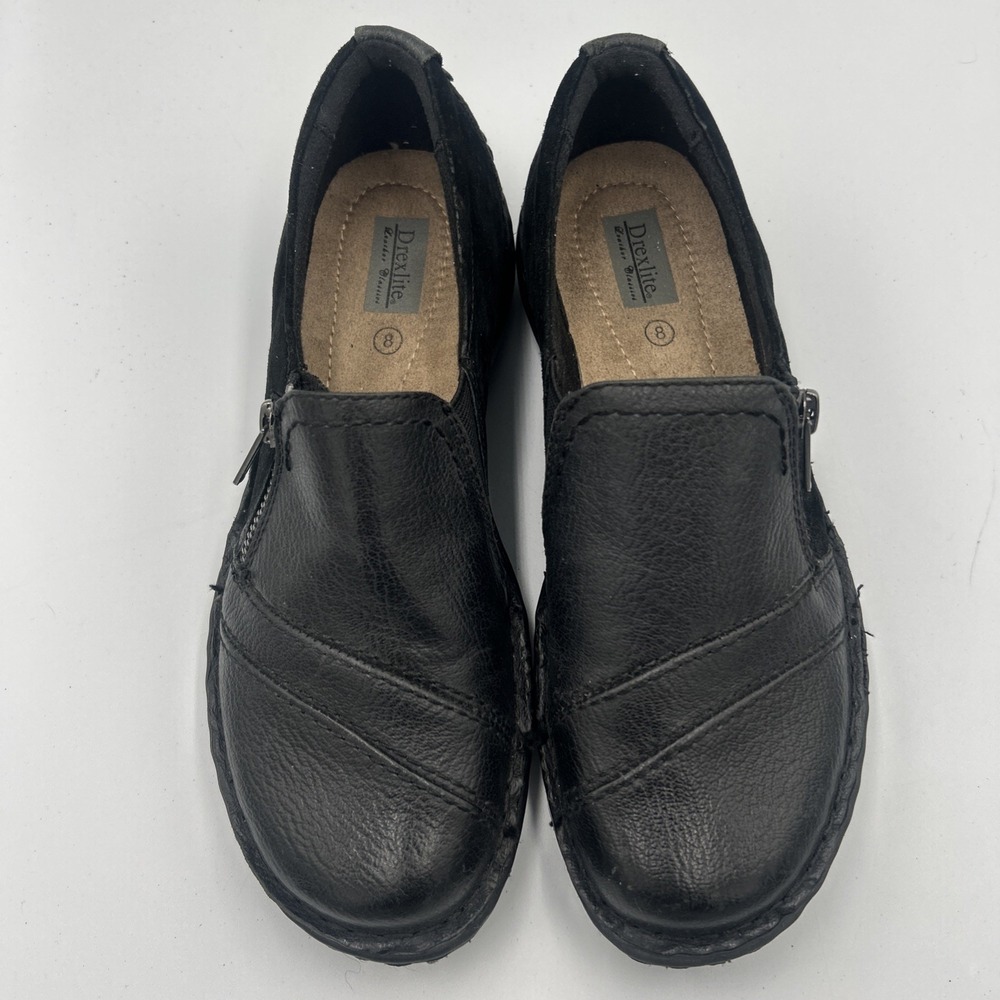 Drexlite  Women's Libby‎ Leather Comfort Shoes Black Side Zipper Size 8